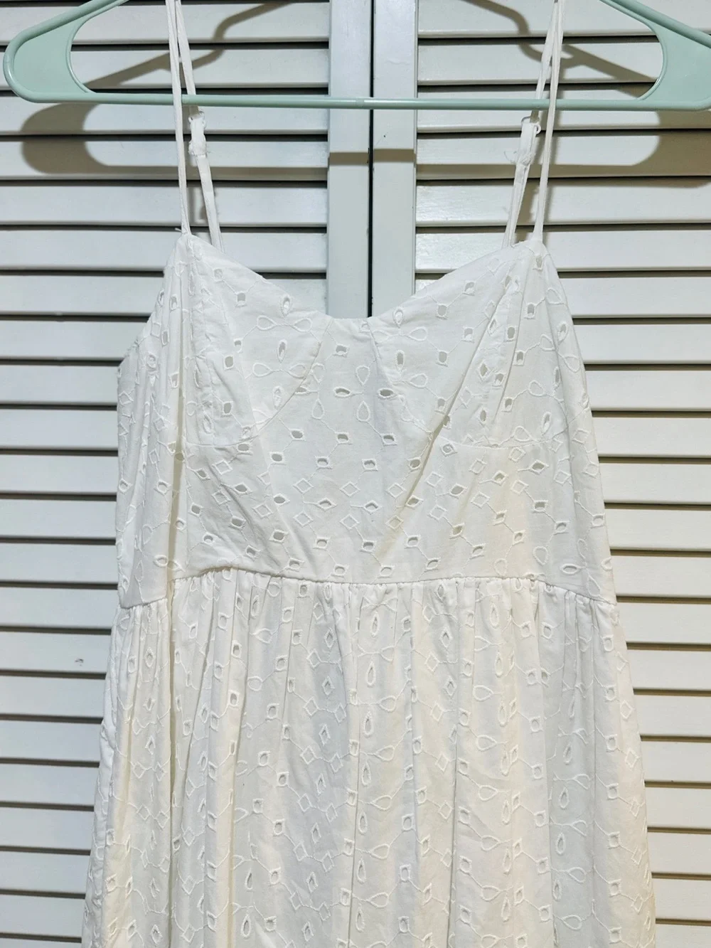 White Eyelet Cottagecore Midi Dress Adjustable Strap Sundress - Picture 7 of 10